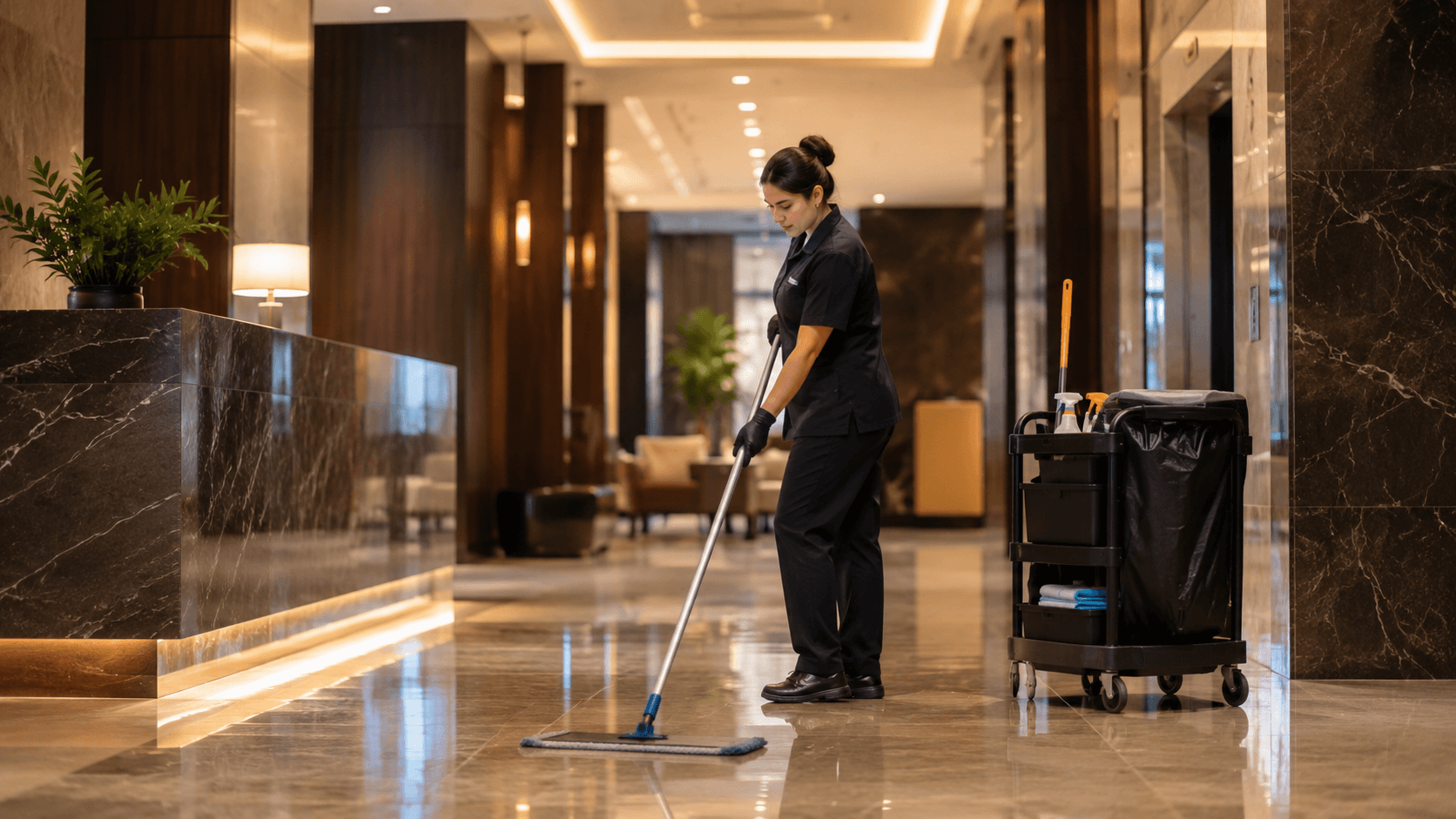 Commercial cleaning scene with tonight's sites confirmation status