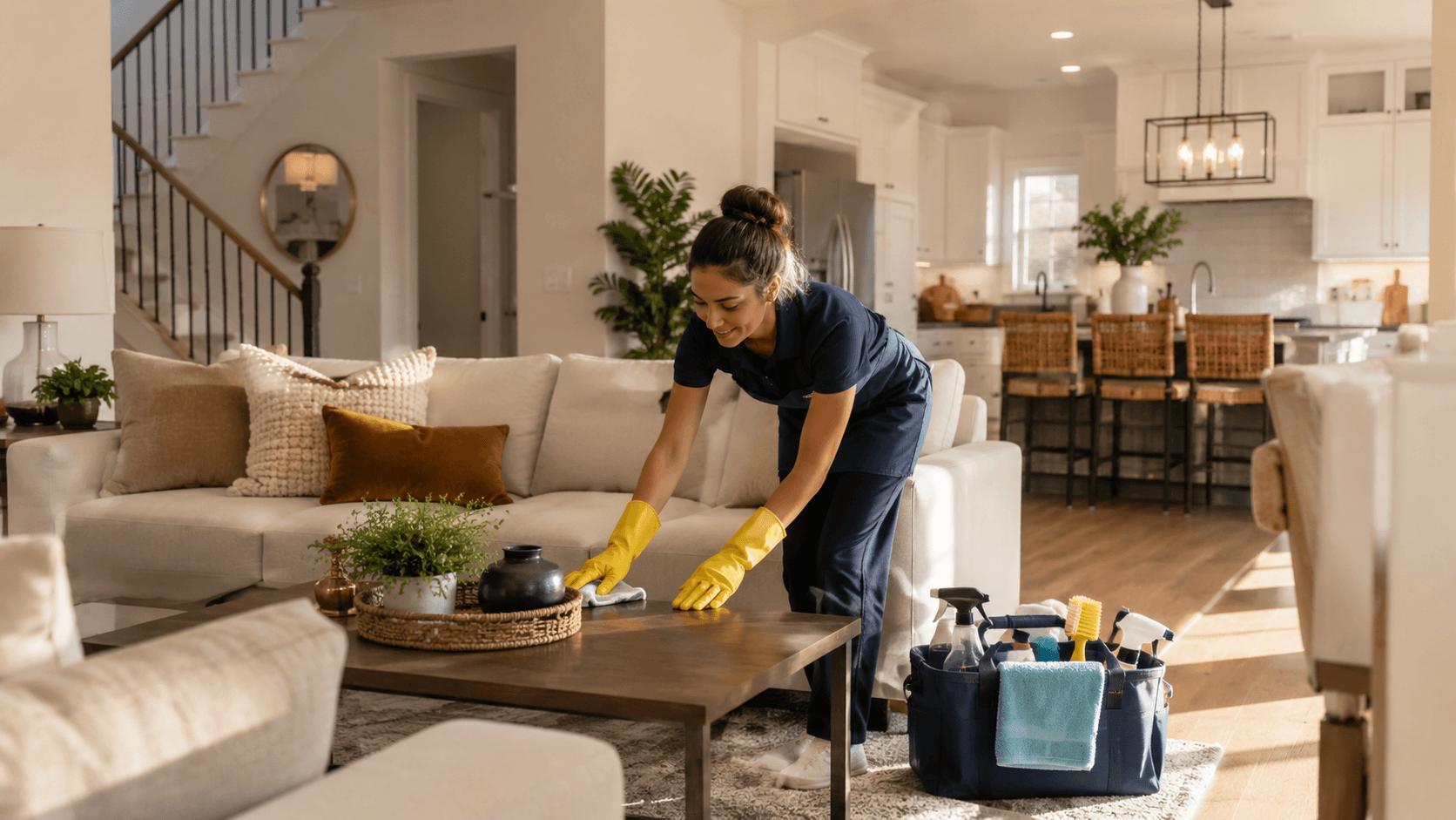 House cleaning scene with today's homes confirmation status
